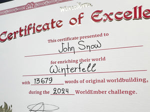 Standard Worldember Certificate of Excellence