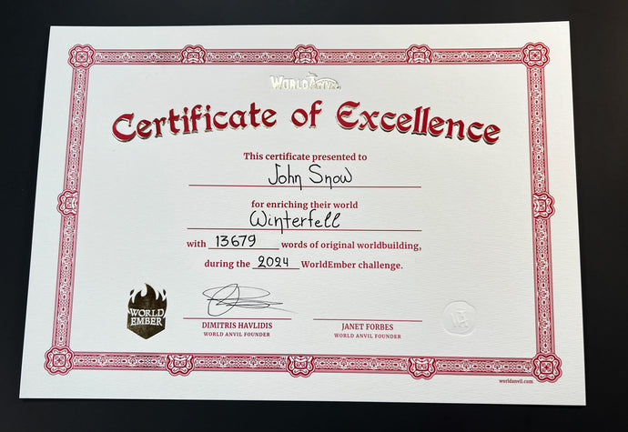 Standard Worldember Certificate of Excellence